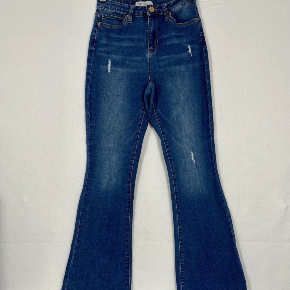 YMI Jeans Womens 11 / 30 Blue Flared Ripped Split Hems Pants High Rise Denim